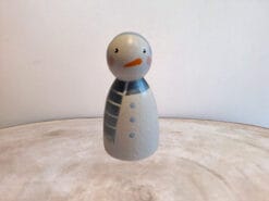 Deze sneeuwpop met oorwarmers en een dikke sjaal houd het lekker warmpjes.